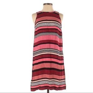Ann Taylor LOFT Pink/Black Striped Sleeveless Crew Neck Shift Dress Small Petite